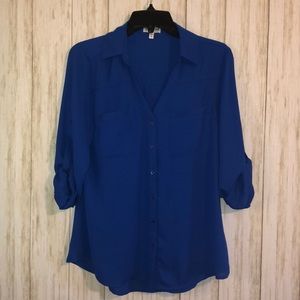 Express Blue Portofino Shirt with Button Sleeves